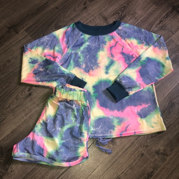 Tie Dye Multicolored Neon Loungewear Gym Set M - Picture 3 of 9